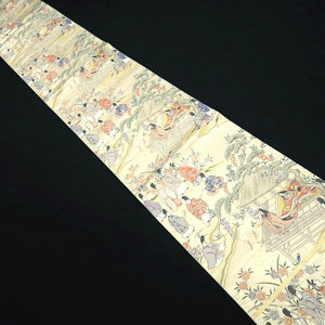 Fukuro Obi White Gold Heian Period Aristocrats Silk BB317V8