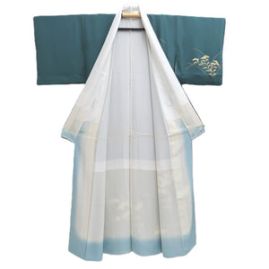 Kimono Blueish Green Chrysanthemum Nadeshiko Silk #10539B3