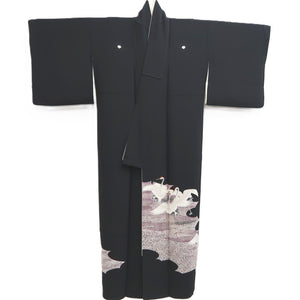 Tomesode Black Crane Birds Silk #10398A1