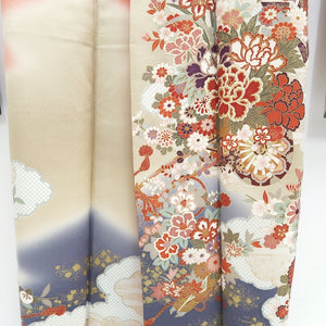 Furisode Reddish Pink Beige Gray Shidare Sakura Silk #9683J3