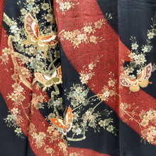 Load image into Gallery viewer, Furisode Black Red Gold Butterfly Cherry Blossom Tall Silk #11087B1
