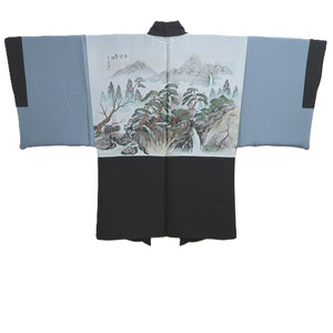 Men's Haori Vintage(1950-1980) Black Montsuki Landscape Silk #10417A2