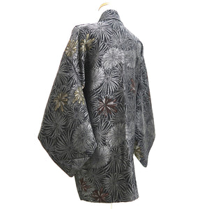 Haori Jacket Vintage(1950-1980) Black Silver Gold Chrysanthemum Kikuzukushi Silk #9762A3