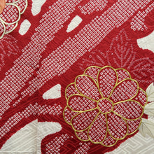 Load image into Gallery viewer, Furisode Red White Gold Shibori Embroidery Silk #10568B4

