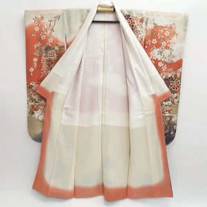 Furisode Reddish Pink Beige Gray Shidare Sakura Silk #9683J3