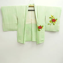 Load image into Gallery viewer, Haori Jacket Vintage(1950-1980) Light Green Peony Branch Rinzu Silk #9747A2

