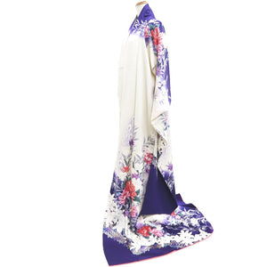 Furisode White Dark Purple Peony Tall Silk #10340F2