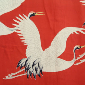 Juban Vintage(1920-1950) Red Crane Birds Silk #10384F5