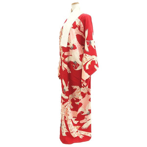 Juban Vintage(1950-1980) Red Pink Crane Birds Silk #10510B2