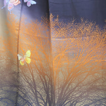 Load image into Gallery viewer, Kimono Navy Butterfly Tree Silk #10251E3
