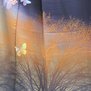 Kimono Navy Butterfly Tree Silk #10251E3