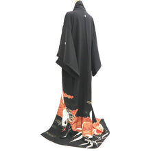 Load image into Gallery viewer, Tomesode Vintage(1920-1950) Black Hand painted Crane Birds Silk #10408A2
