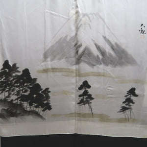 Men's Haori Vintage(1950-1980) Black Habutae Landscape Silk #9987C2