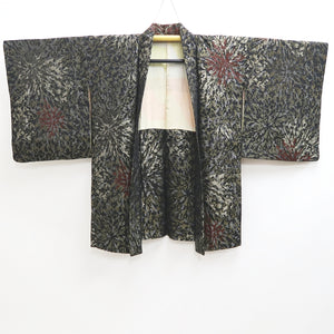 Haori Jacket Vintage(1950-1980) Black Gold Chrysanthemum Silk #9905B4