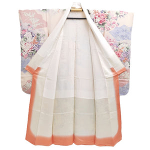 Furisode Pale Pink Plum blossom Chrysanthemum Silk #10549B4