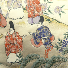 Load image into Gallery viewer, Fukuro Obi White Gold Heian Period Aristocrats Silk BB317V8
