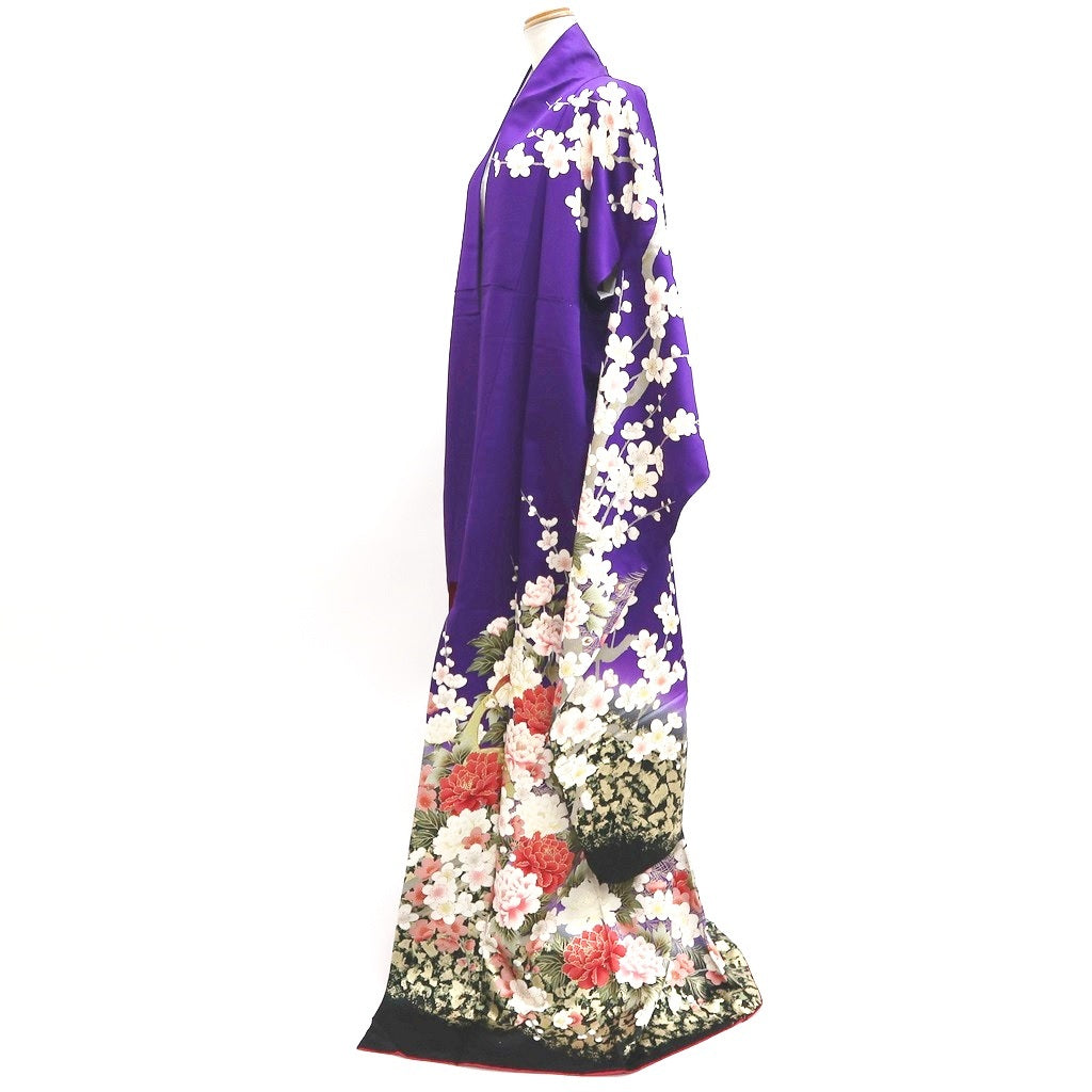 Furisode Purple Peacock Peony Tall Silk #9693J4