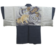 Load image into Gallery viewer, Men&#39;s Haori Vintage(1950-1980) Blue Black Dragon Tiger Silk #10289E4
