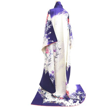 Load image into Gallery viewer, Furisode White Dark Purple Peony Tall Silk #10340F2
