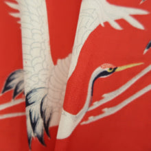 Load image into Gallery viewer, Juban Vintage(1920-1950) Red Crane Birds Silk #10384F5
