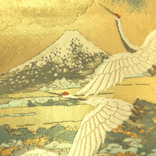 Load image into Gallery viewer, Fukuro Obi Gold Hokusai Ukiyoe Crane Birds Silk BB348W1
