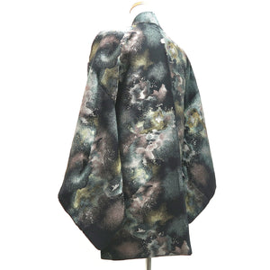 Haori Jacket Vintage(1950-1980) Black Gold Silver Abstract art Silk #9777A4