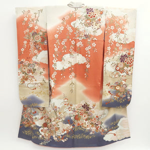 Furisode Reddish Pink Beige Gray Shidare Sakura Silk #9683J3