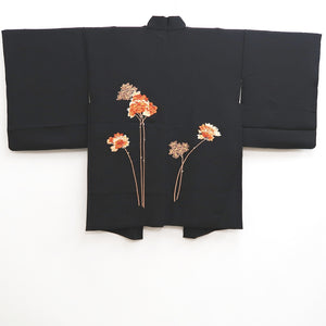 Haori Jacket Vintage(1950-1980) Black Fully Embroidered Flower Silk #10045C5