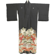 Load image into Gallery viewer, Tomesode Vintage(1920-1950) Black Crane Birds Hand painted Silk #10499B1

