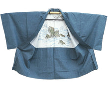 Load image into Gallery viewer, Men's Haori Vintage(1950-1980) Dark Blue Curling Wave Silk #10646C4
