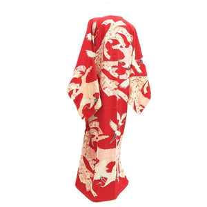 Juban Vintage(1950-1980) Red Pink Crane Birds Silk #10510B2