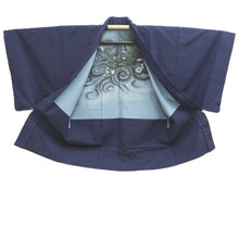 Load image into Gallery viewer, Men's Haori Vintage(1950-1980) Dark Blue Black Dragon Silk #10655C4
