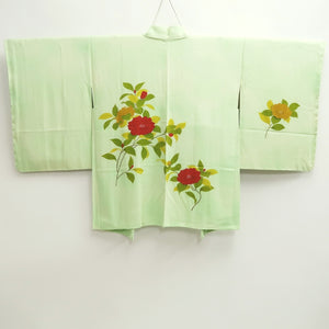 Haori Jacket Vintage(1950-1980) Light Green Peony Branch Rinzu Silk #9747A2