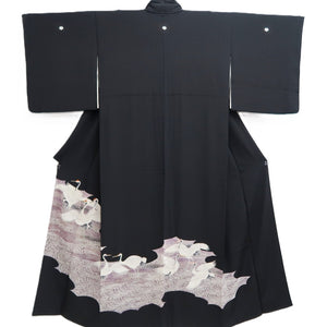 Tomesode Black Crane Birds Silk #10398A1