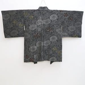 Haori Jacket Vintage(1950-1980) Black Silver Gold Chrysanthemum Kikuzukushi Silk #9762A3