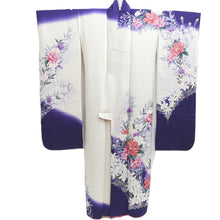 Load image into Gallery viewer, Furisode White Dark Purple Peony Tall Silk #10340F2
