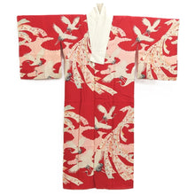 Load image into Gallery viewer, Juban Vintage(1950-1980) Red Pink Crane Birds Silk #10510B2
