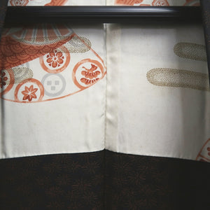 Haori Jacket Vintage(1950-1980) Black Gold Silver Chrysanthemum Silk #10240E3