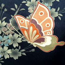 Load image into Gallery viewer, Furisode Black Red Gold Butterfly Cherry Blossom Tall Silk #11087B1
