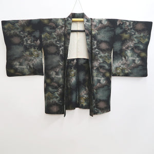 Haori Jacket Vintage(1950-1980) Black Gold Silver Abstract art Silk #9777A4
