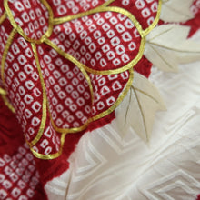 Load image into Gallery viewer, Furisode Red White Gold Shibori Embroidery Silk #10568B4
