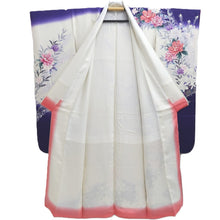 Load image into Gallery viewer, Furisode White Dark Purple Peony Tall Silk #10340F2
