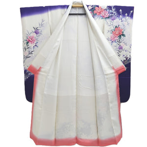 Furisode White Dark Purple Peony Tall Silk #10340F2