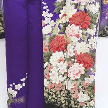 Load image into Gallery viewer, Furisode Purple Peacock Peony Tall Silk #9693J4
