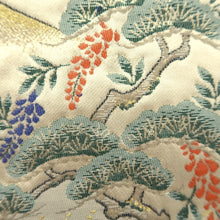 Load image into Gallery viewer, Fukuro Obi White Gold Heian Period Aristocrats Silk BB317V8
