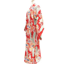 Load image into Gallery viewer, Juban Vintage(1920-1950) Red Light Blue Chrysanthemum Nejiri-Ume Silk #10374F4
