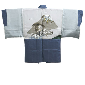 Men's Haori Vintage(1950-1980) Blue Black Eagle Wide Silk #10443A3