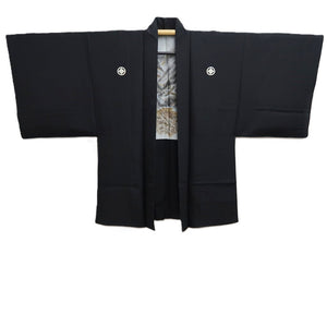 Men's Haori Vintage(1950-1980) Black Montsuki Bird Wide Silk #10418A2