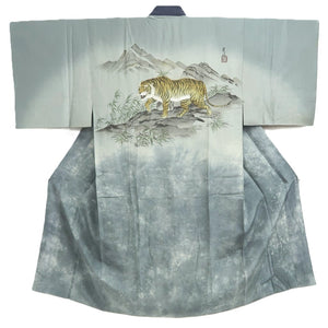 Men's Juban Vintage(1950-1980) Gray Tiger Silk #10456A4
