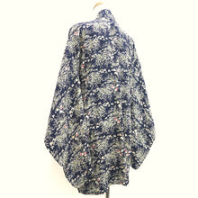 Load image into Gallery viewer, Haori Jacket Vintage(1950-1980) Dark Blue Flower Silk #10120D3
